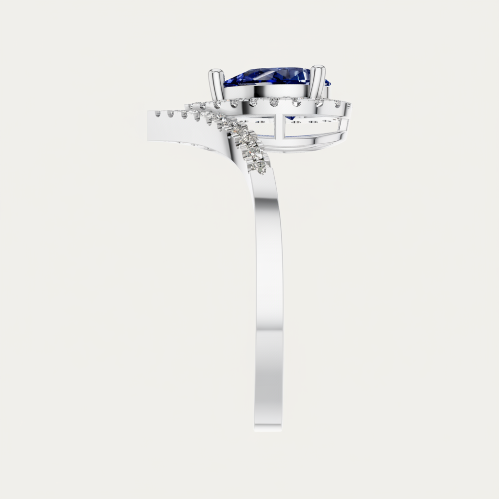 Pear Sapphire Halo Lab Diamond Chevron Gold Ring