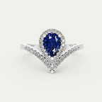Pear Sapphire Halo Lab Diamond Chevron Gold Ring