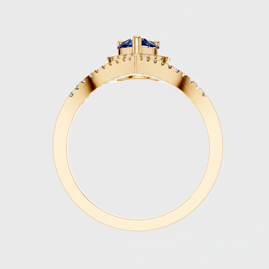 Pear Sapphire Halo Lab Diamond Chevron Gold Ring