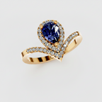 Pear Sapphire Halo Lab Diamond Chevron Gold Ring