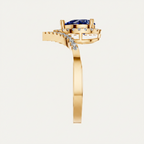 Pear Sapphire Halo Lab Diamond Chevron Gold Ring