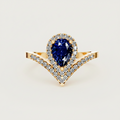 Pear Sapphire Halo Lab Diamond Chevron Gold Ring