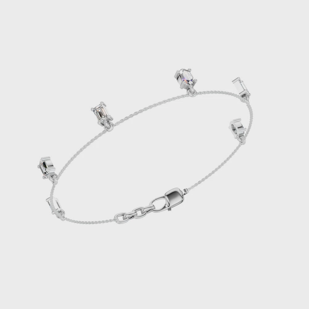 Emerald and Oval Lab Grown Diamond Charm Bracelet