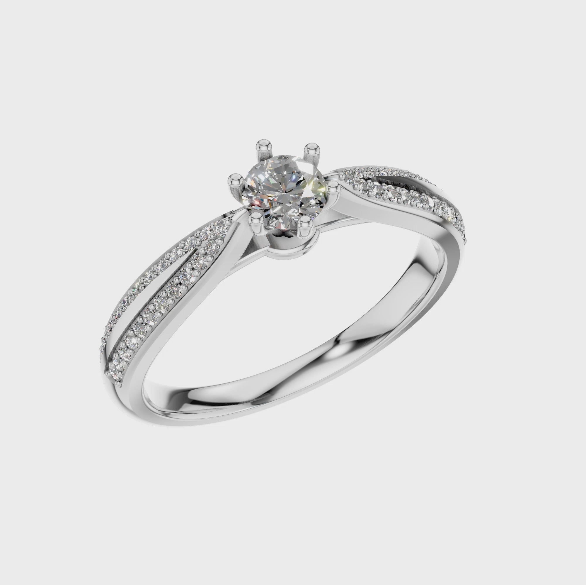 Round Shape Lab Diamond Pave Band Solitaire Ring