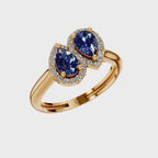 Pear Cut Blue Sapphire Halo Toi Et Moi Bypass Ring