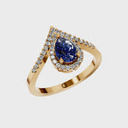 Pear Sapphire Halo Lab Diamond Chevron Gold Ring