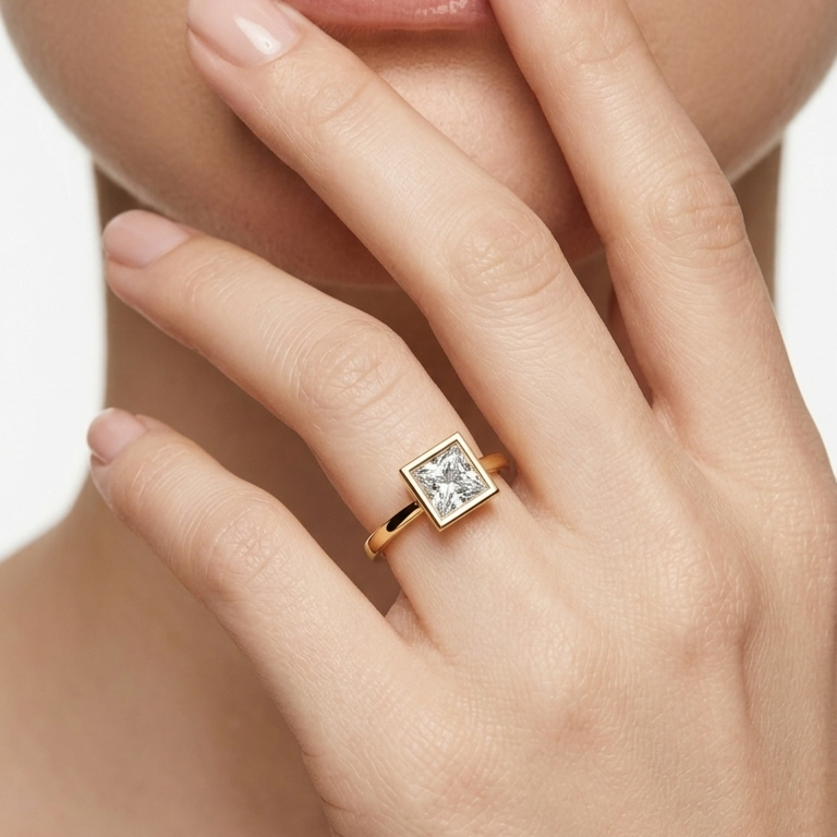 Princess Cut Lab Diamond Solitaire Statement Ring