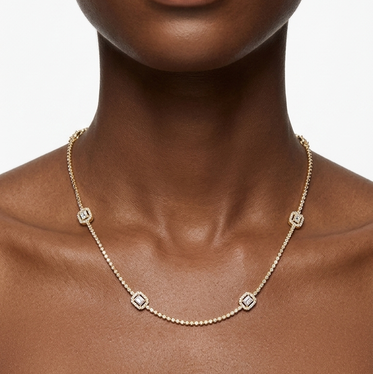 Round Shape Lab Grown Diamond Station Necklace